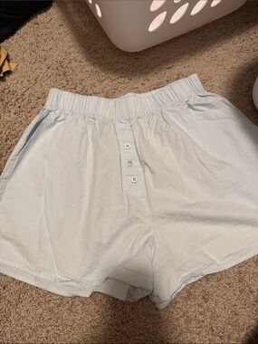 Daily Drills Light Blue Elastic-Waist Button-Front Athletic Shorts